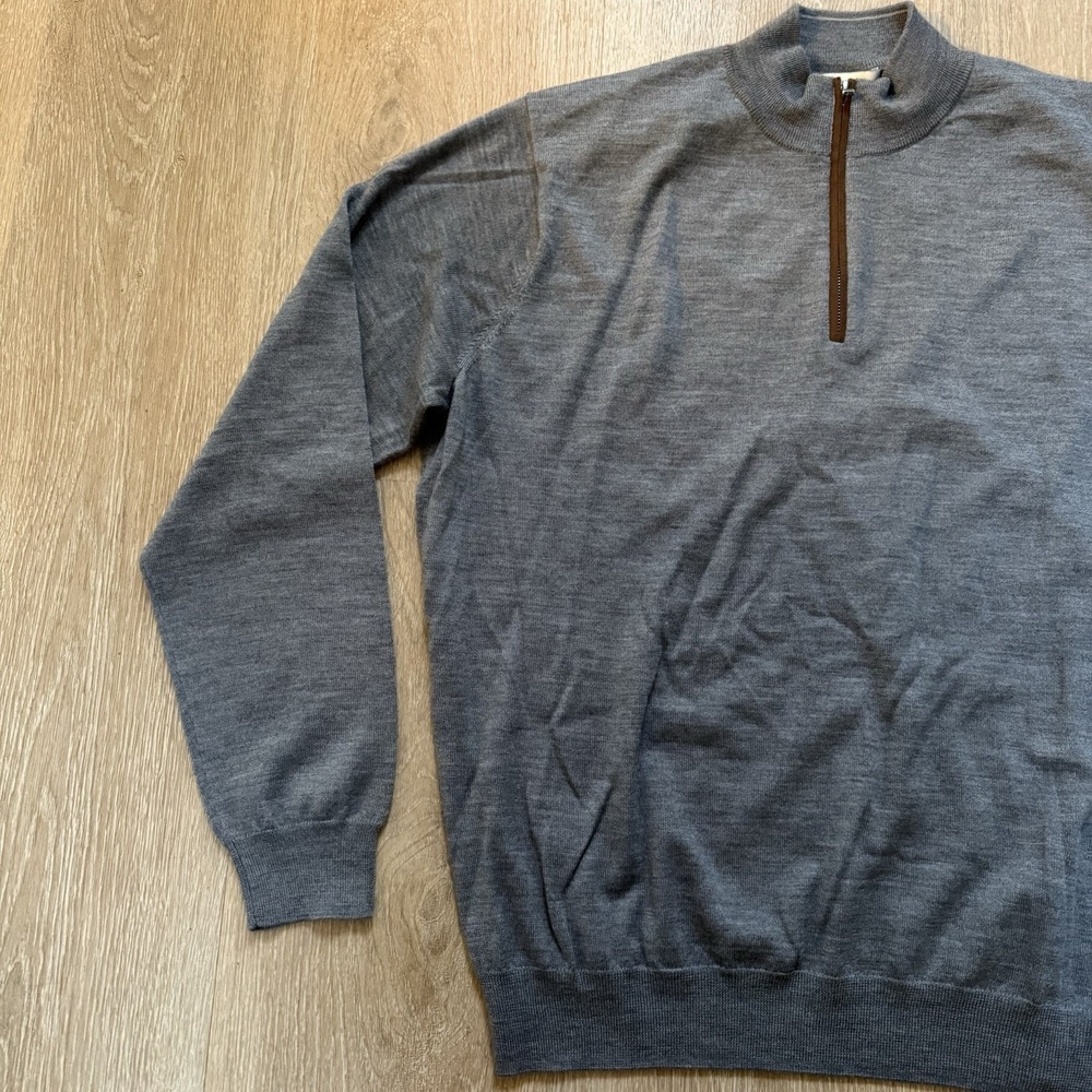 Peter Millar Sweater Mens XL Gray Merino Wool Quarter Zip Mock Neck Pullover - Picture 4 of 8